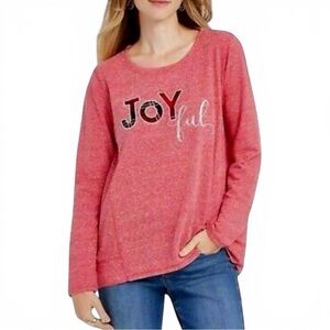 Style & Co Joyful Shine Holiday Sweatshirt Long Sleeve Red Heathered Top…